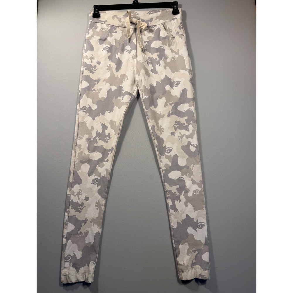 Venti6 Camo Print Joggers Made in Italy Grey Cream Drawstring Slim Pants XS